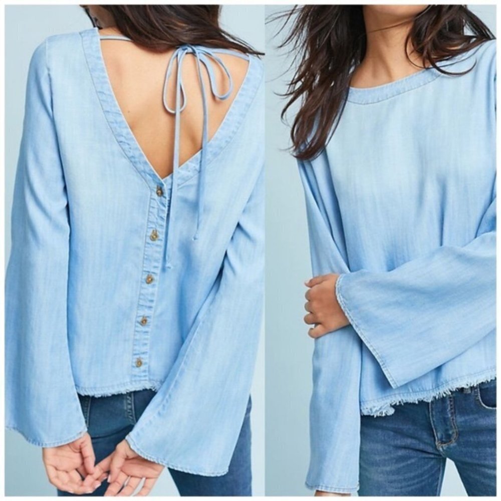 cloth & stone Light Blue Open-Back Button Tie Long-Sleeve Top
